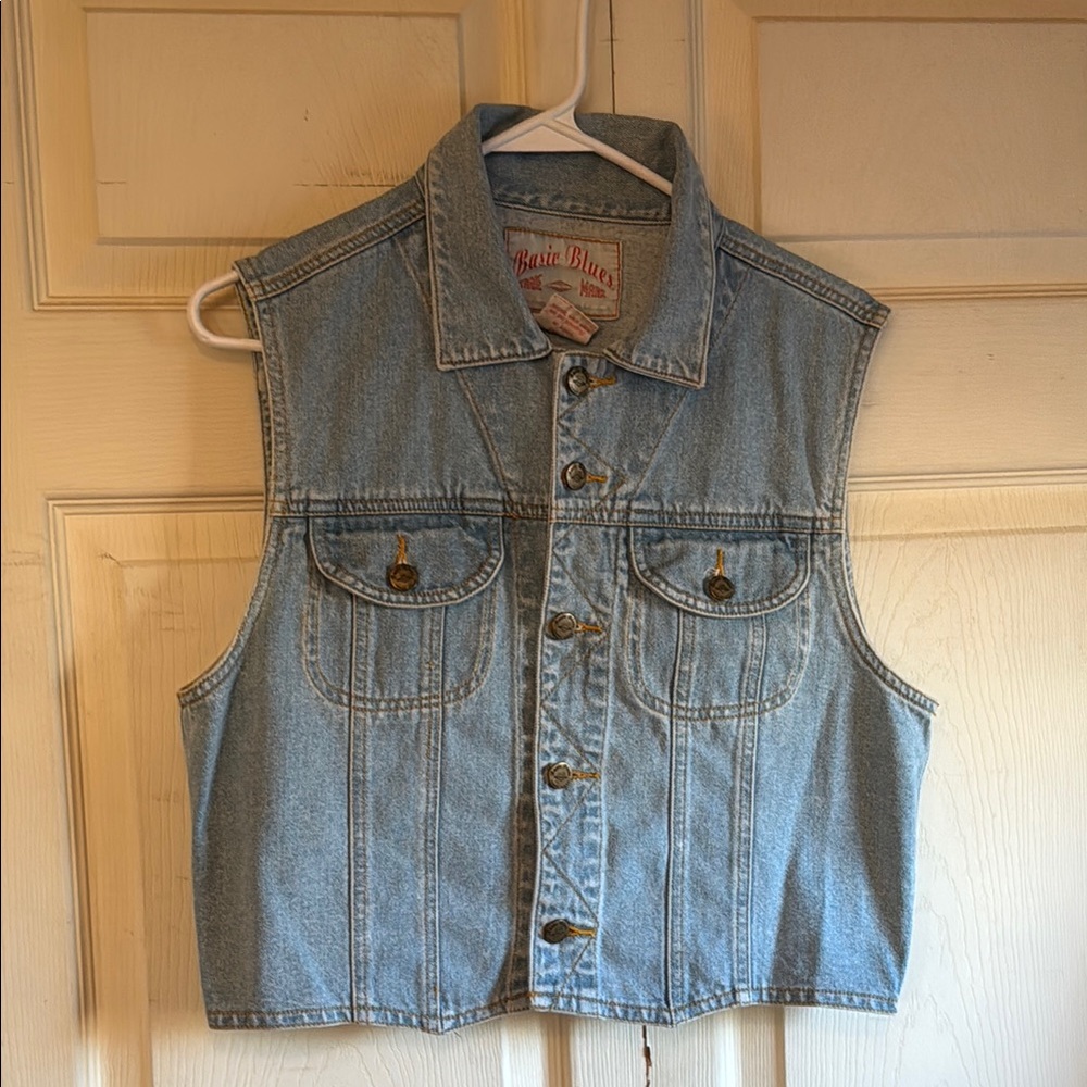 Vintage Denim Vest with Button Closure